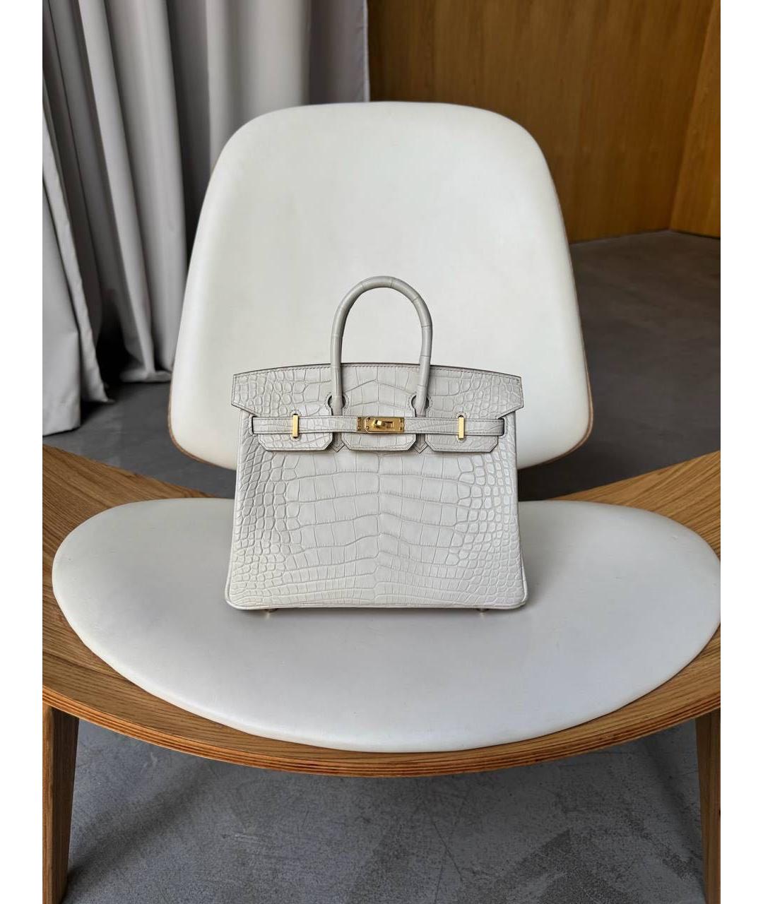 HERMES Белая сумка с короткими ручками из экзотической кожи, фото 2