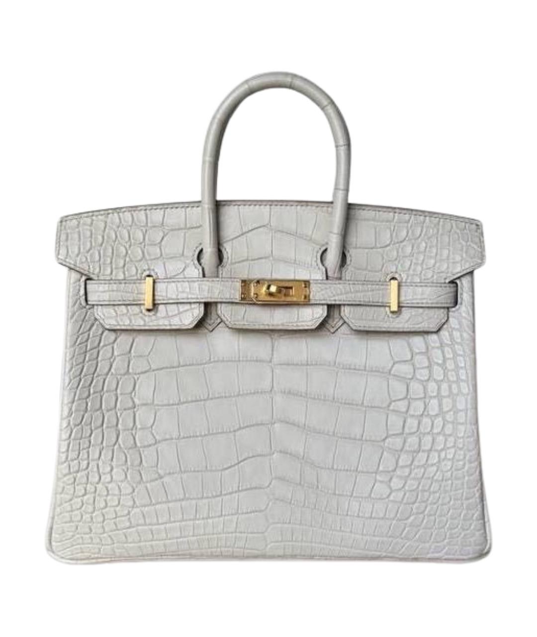 HERMES Белая сумка с короткими ручками из экзотической кожи, фото 1