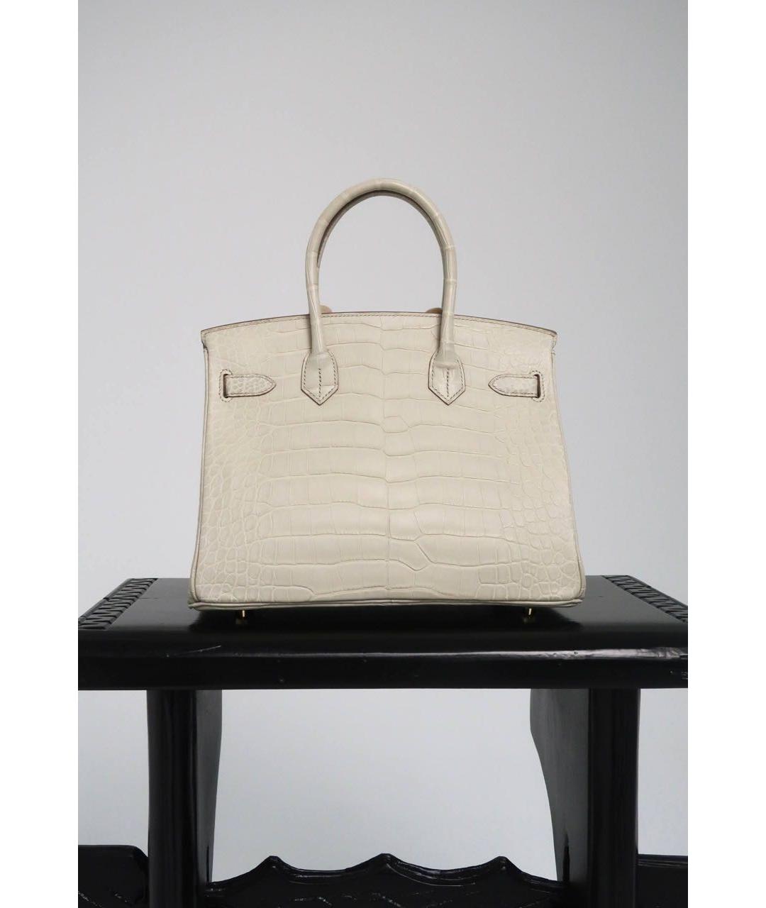HERMES Бежевая сумка с короткими ручками из экзотической кожи, фото 4
