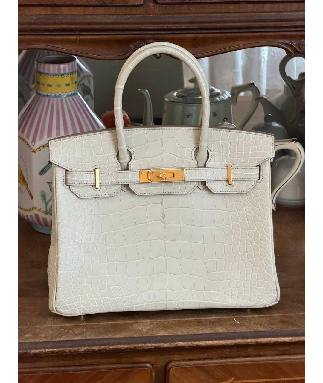 HERMES Бежевая сумка с короткими ручками из экзотической кожи, фото 2