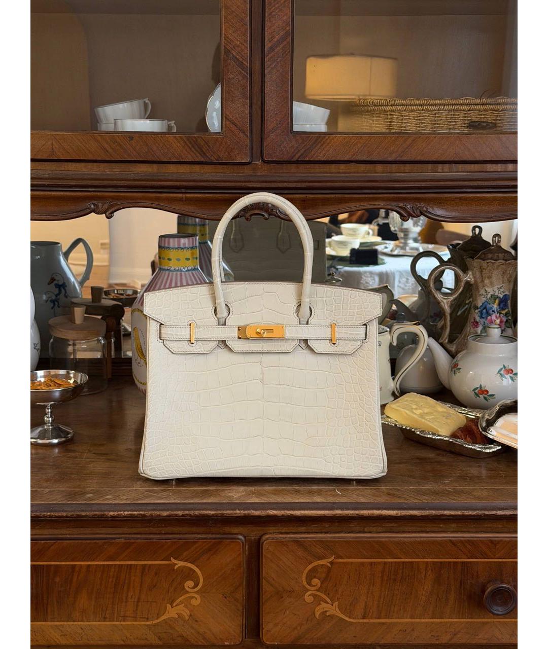 HERMES Бежевая сумка с короткими ручками из экзотической кожи, фото 3