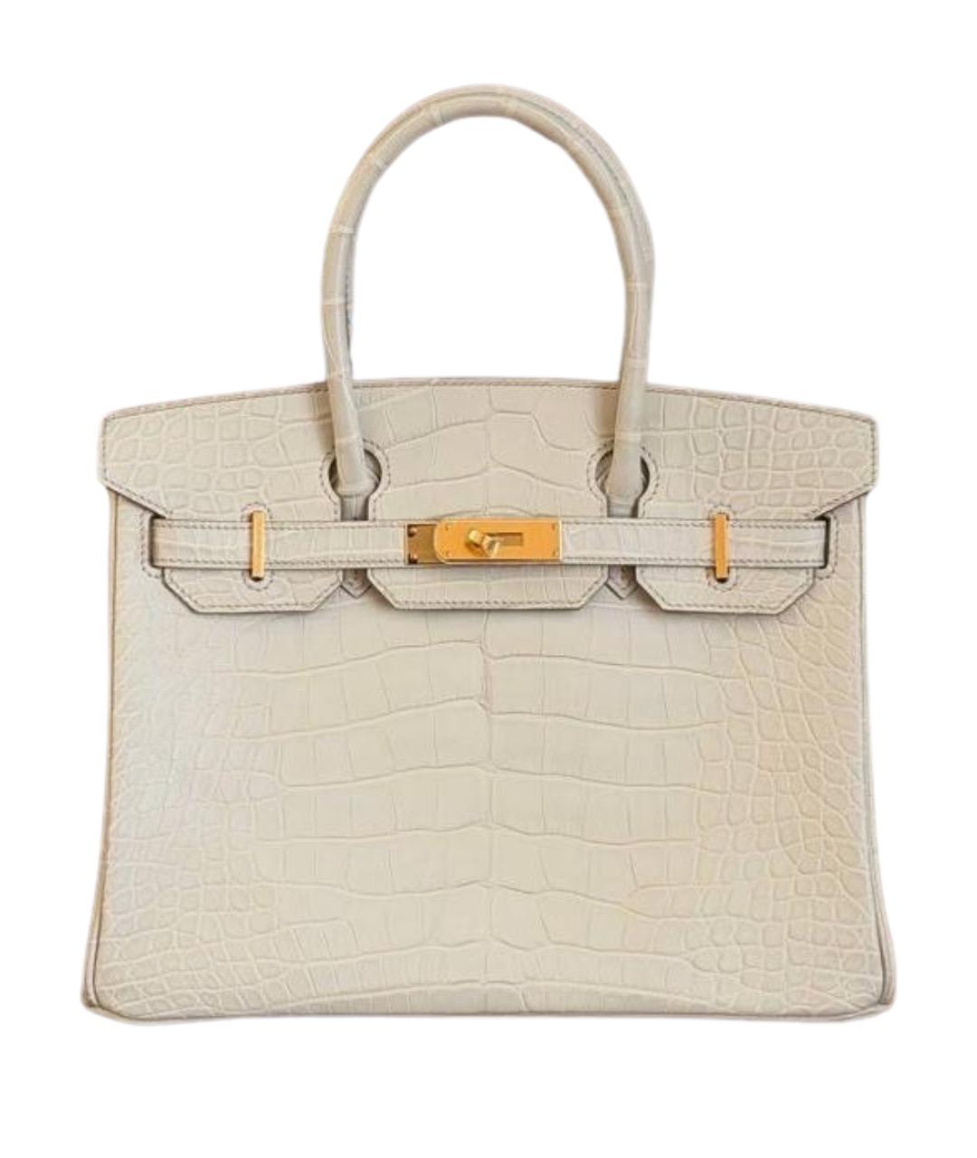 HERMES Бежевая сумка с короткими ручками из экзотической кожи, фото 1