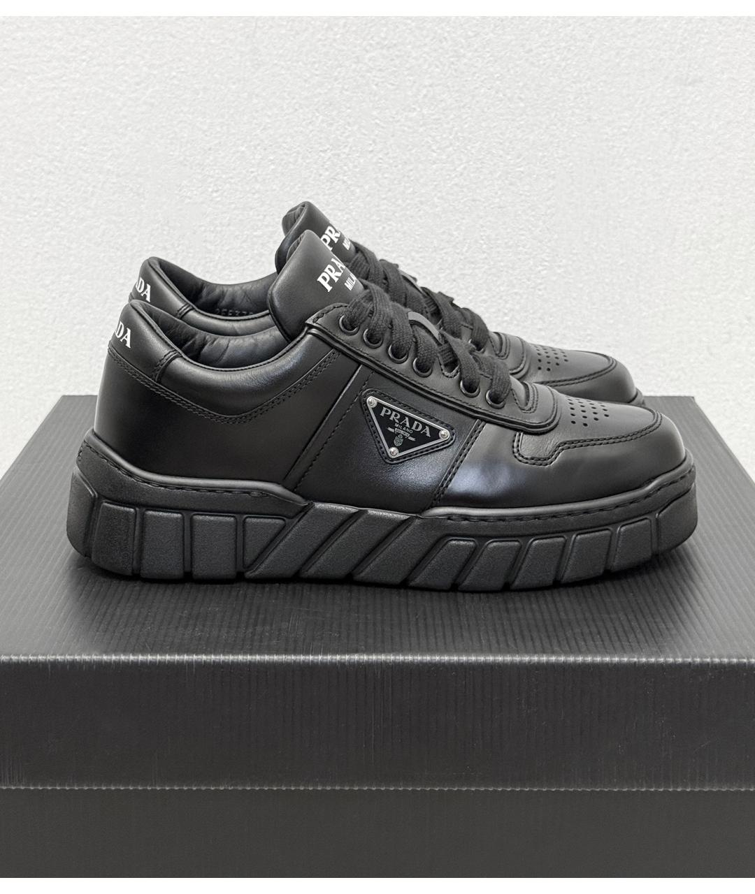 PRADA Черные кожаные низкие кроссовки / кеды, фото 9