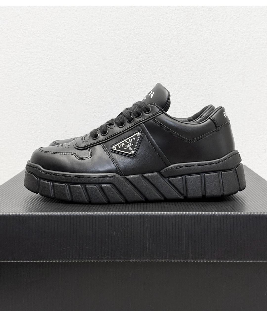 PRADA Черные кожаные низкие кроссовки / кеды, фото 6
