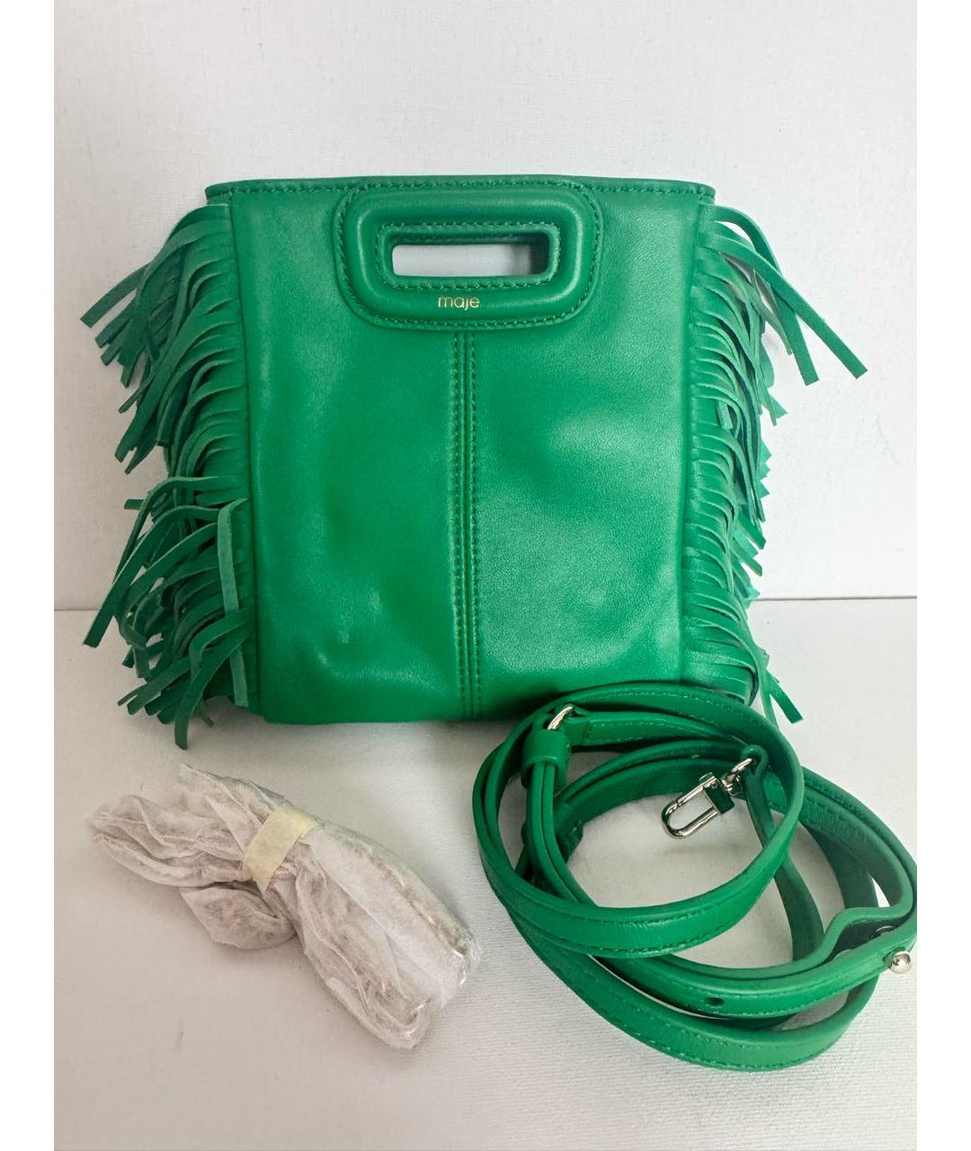 MAJE Зеленая кожаная сумка с короткими ручками, фото 8