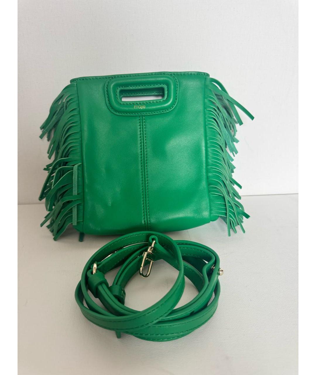 MAJE Зеленая кожаная сумка с короткими ручками, фото 6