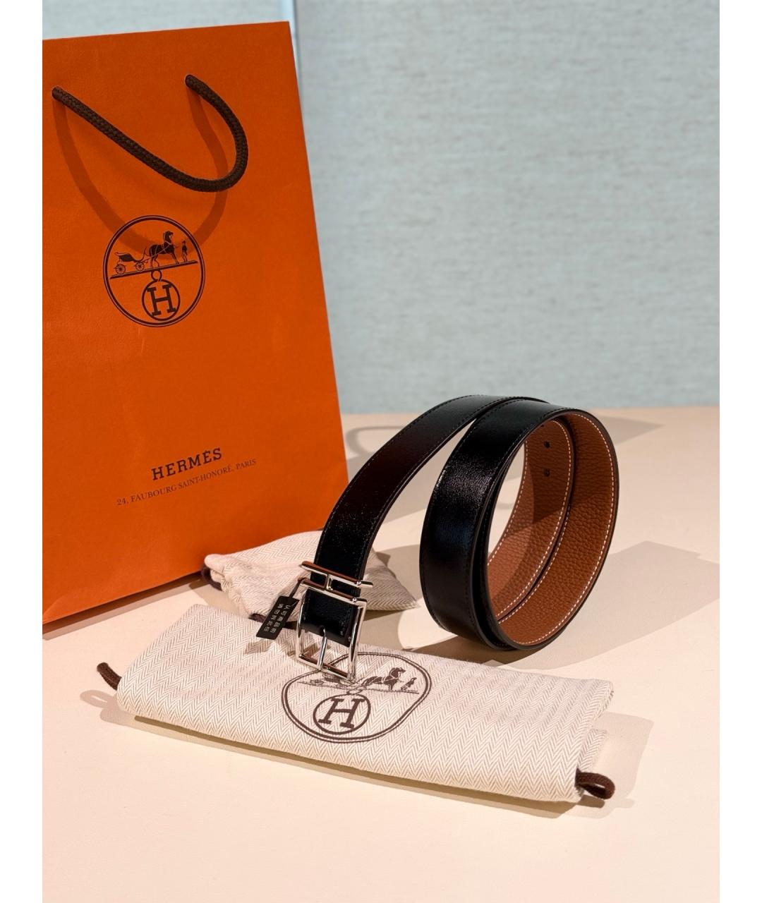 HERMES Черный кожаный ремень, фото 2