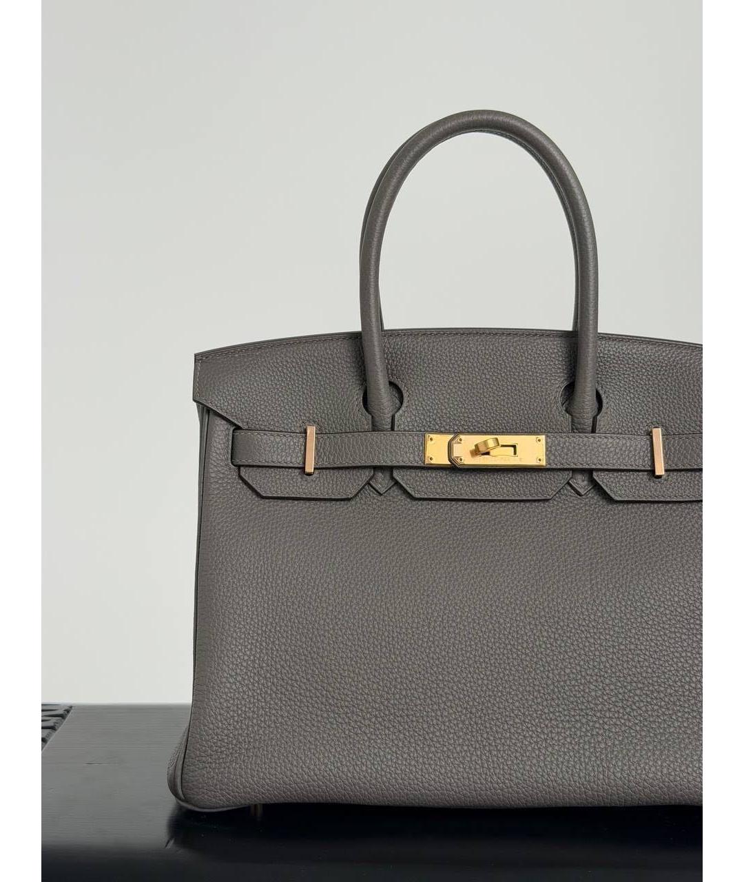 HERMES Серая кожаная сумка с короткими ручками, фото 3