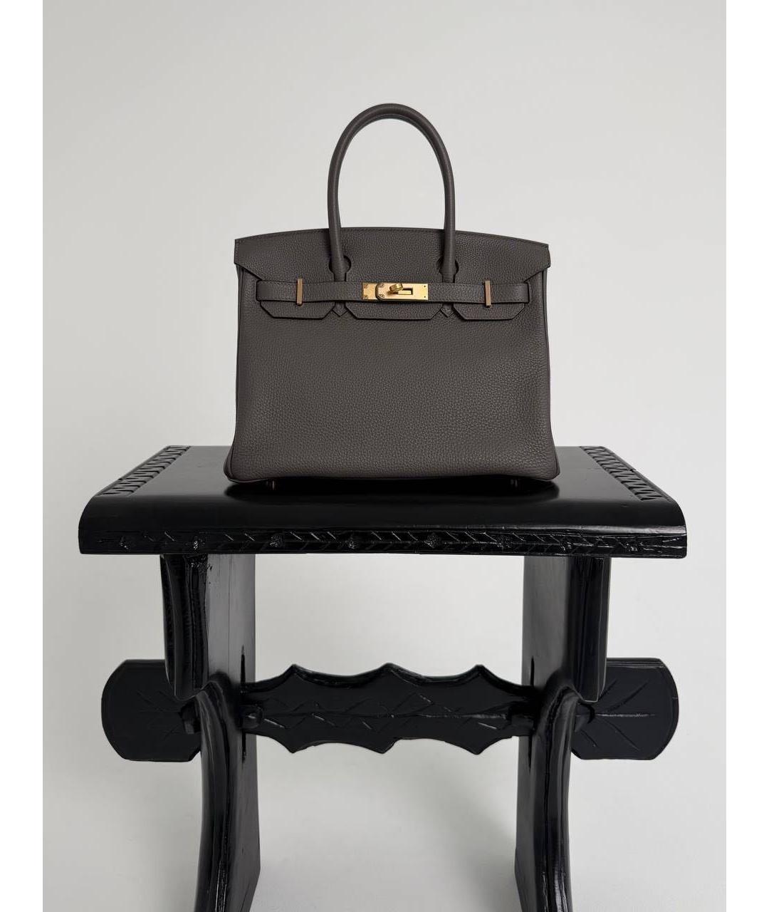 HERMES Серая кожаная сумка с короткими ручками, фото 5