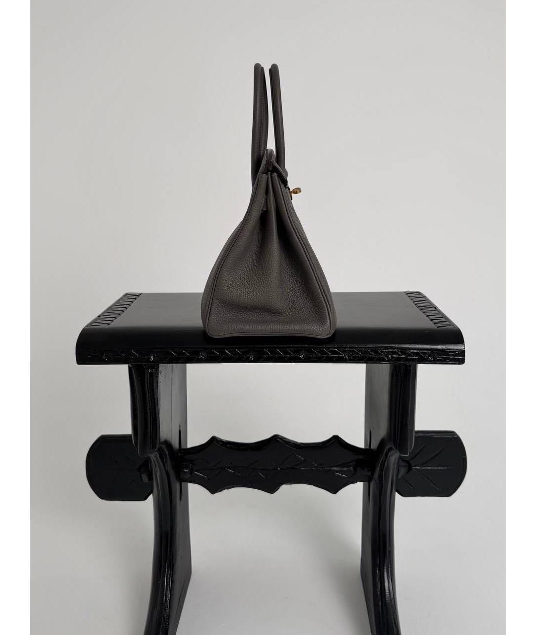 HERMES Серая кожаная сумка с короткими ручками, фото 4