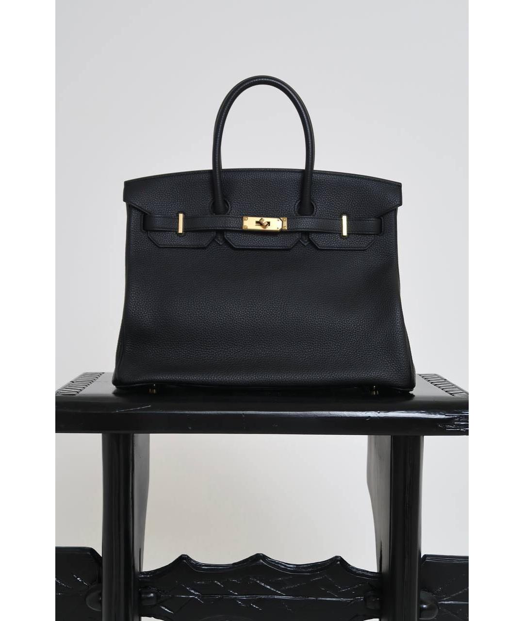 HERMES Черная кожаная сумка с короткими ручками, фото 4
