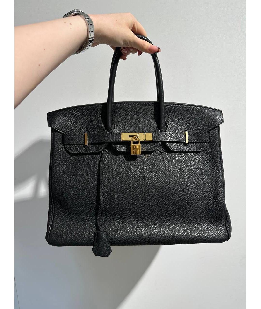 HERMES Черная кожаная сумка с короткими ручками, фото 2