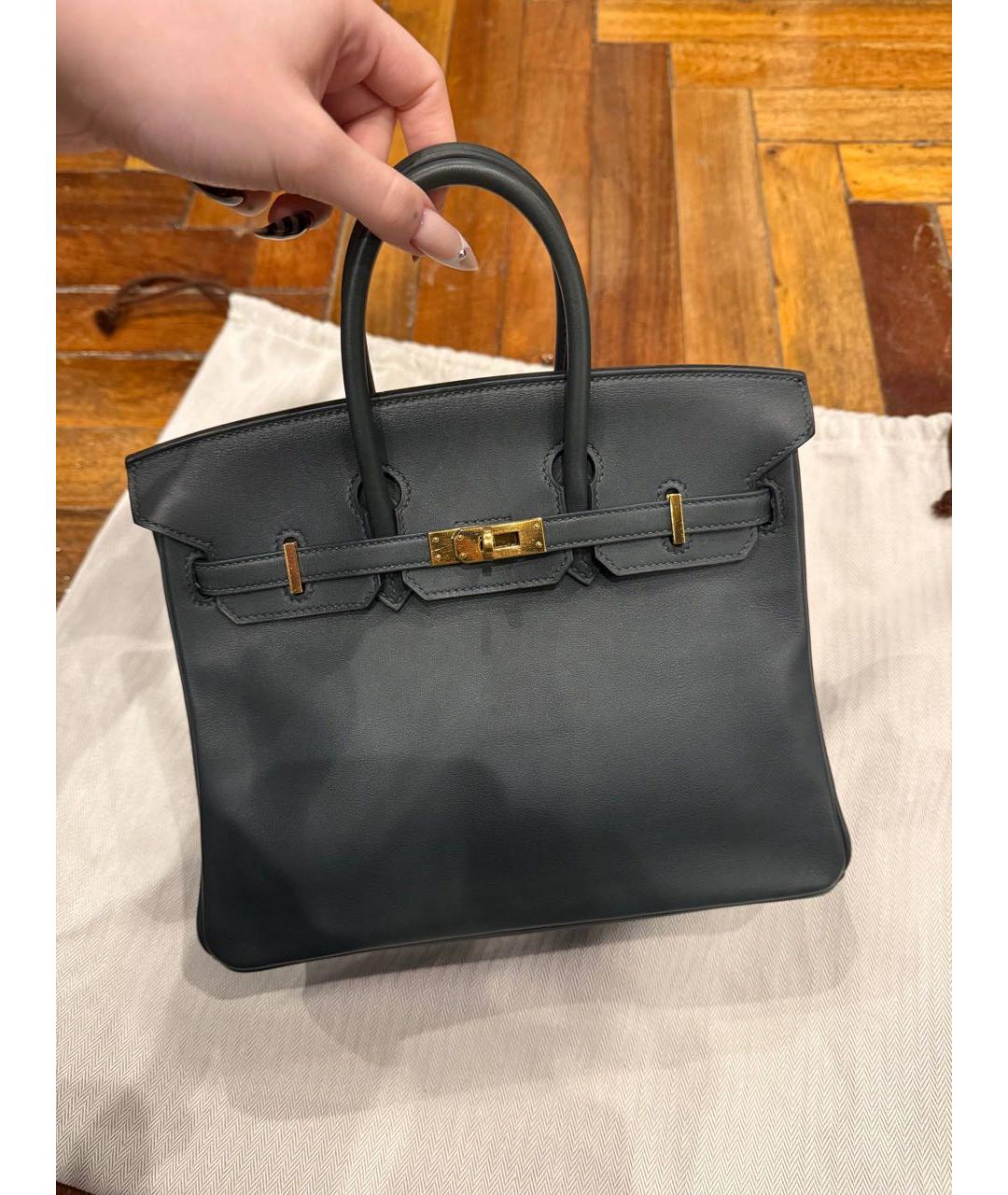 HERMES Антрацитовая кожаная сумка с короткими ручками, фото 2