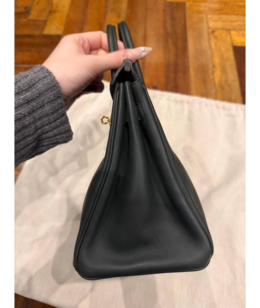 HERMES Антрацитовая кожаная сумка с короткими ручками, фото 4