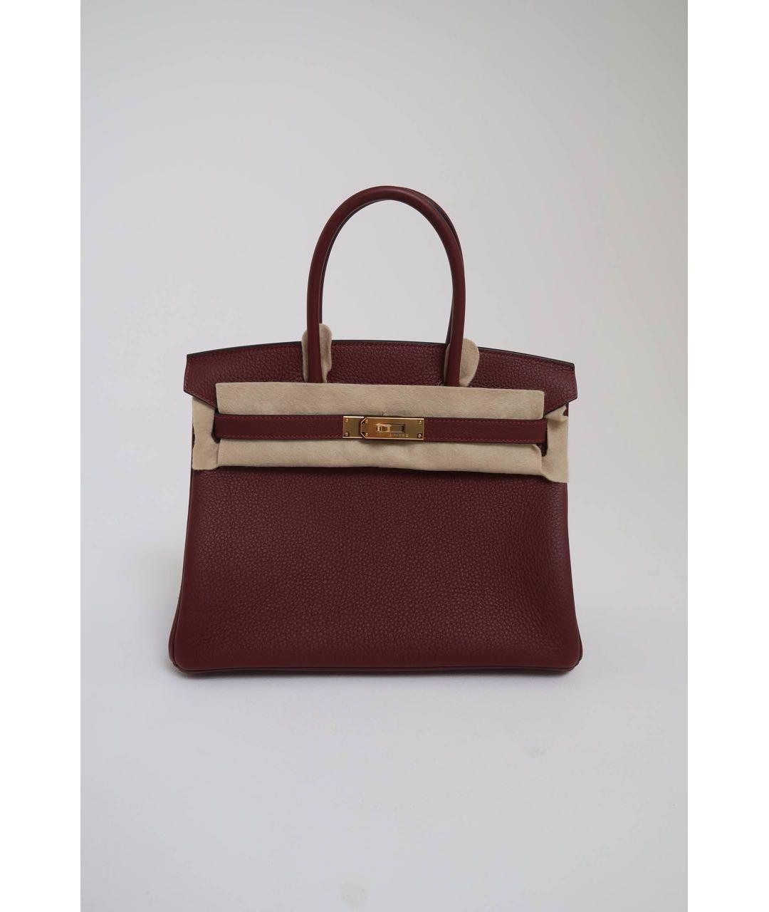 HERMES Бордовая кожаная сумка с короткими ручками, фото 5