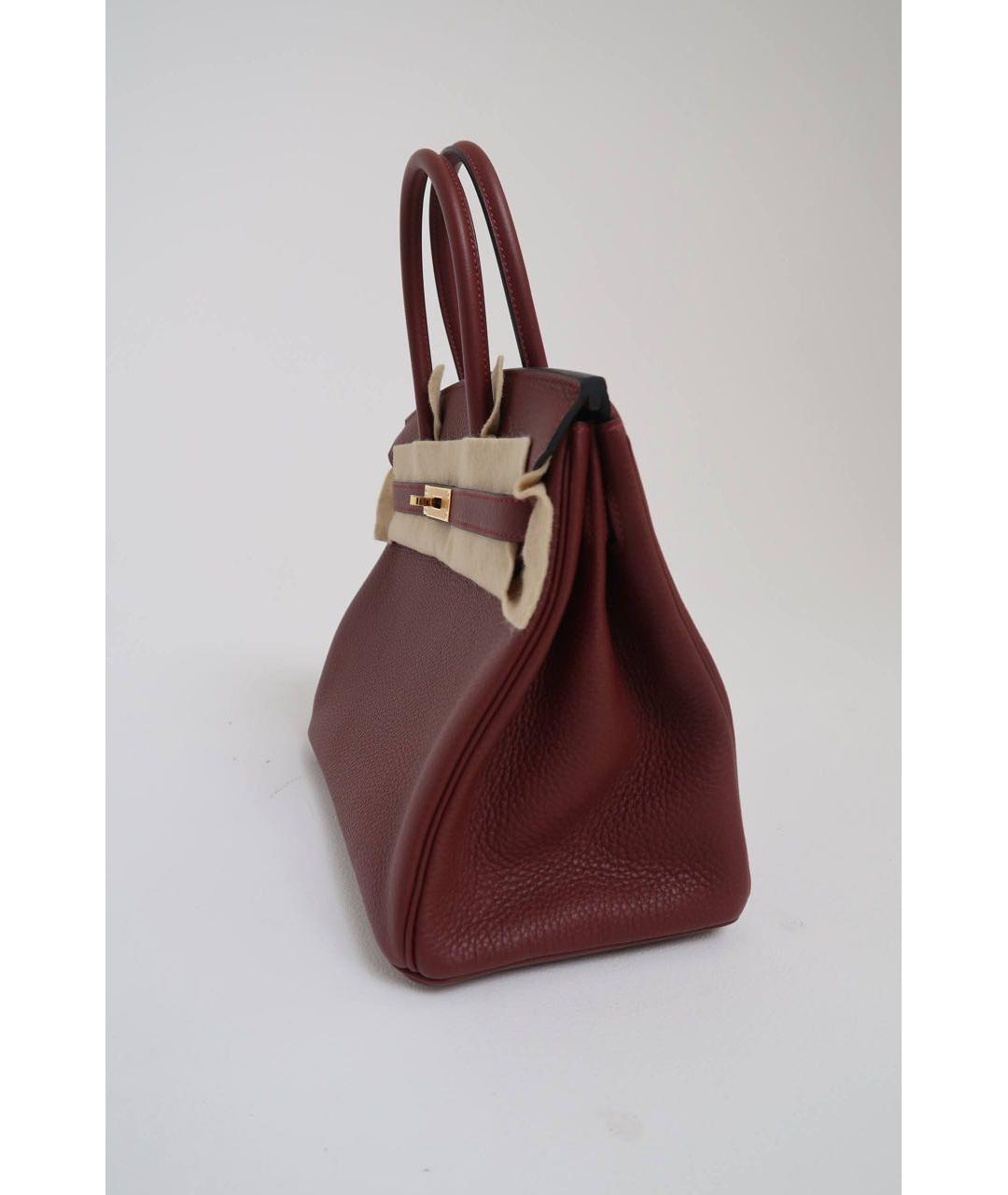HERMES Бордовая кожаная сумка с короткими ручками, фото 4