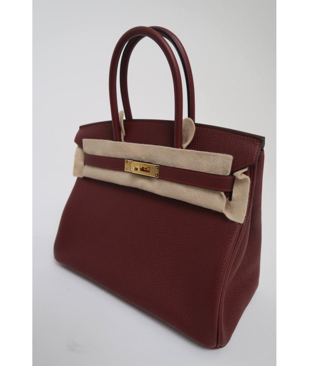 HERMES Бордовая кожаная сумка с короткими ручками, фото 2