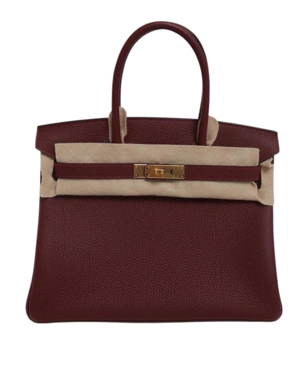HERMES Бордовая кожаная сумка с короткими ручками, фото 1