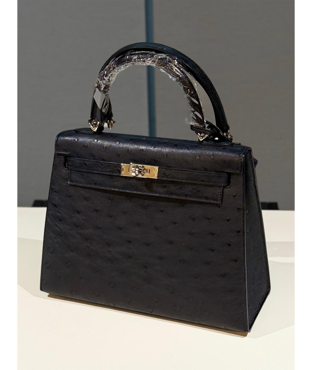 HERMES Черная сумка с короткими ручками из экзотической кожи, фото 7