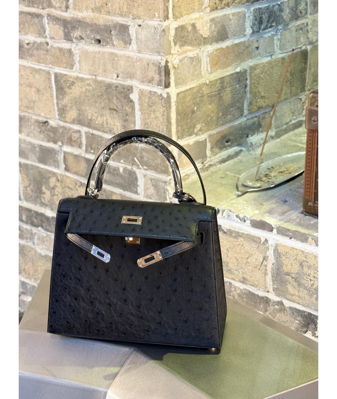HERMES Черная сумка с короткими ручками из экзотической кожи, фото 9