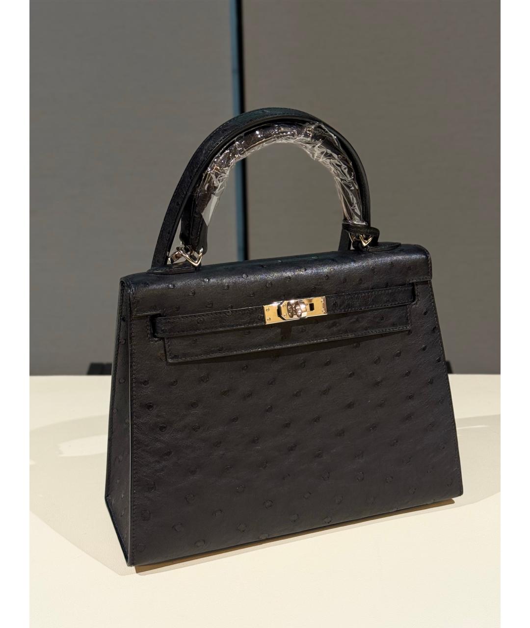 HERMES Черная сумка с короткими ручками из экзотической кожи, фото 5