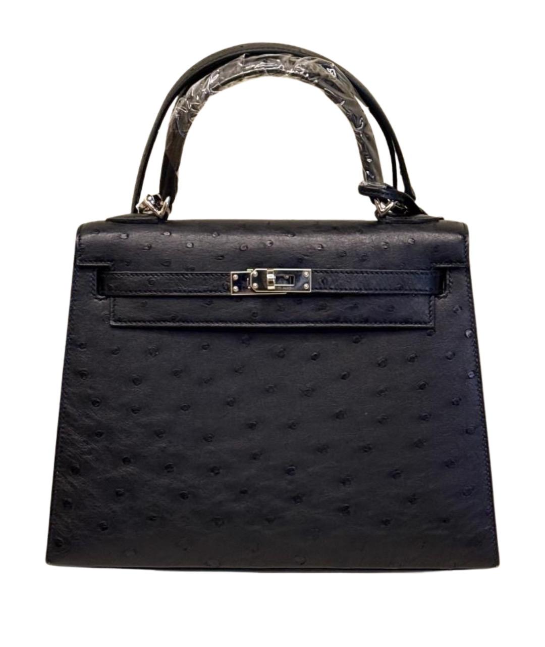 HERMES Черная сумка с короткими ручками из экзотической кожи, фото 1