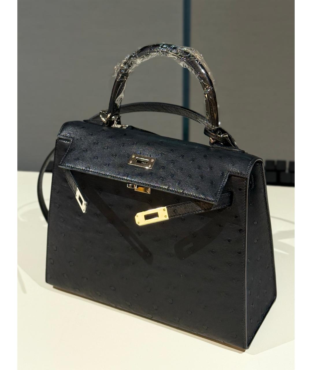 HERMES Черная сумка с короткими ручками из экзотической кожи, фото 3