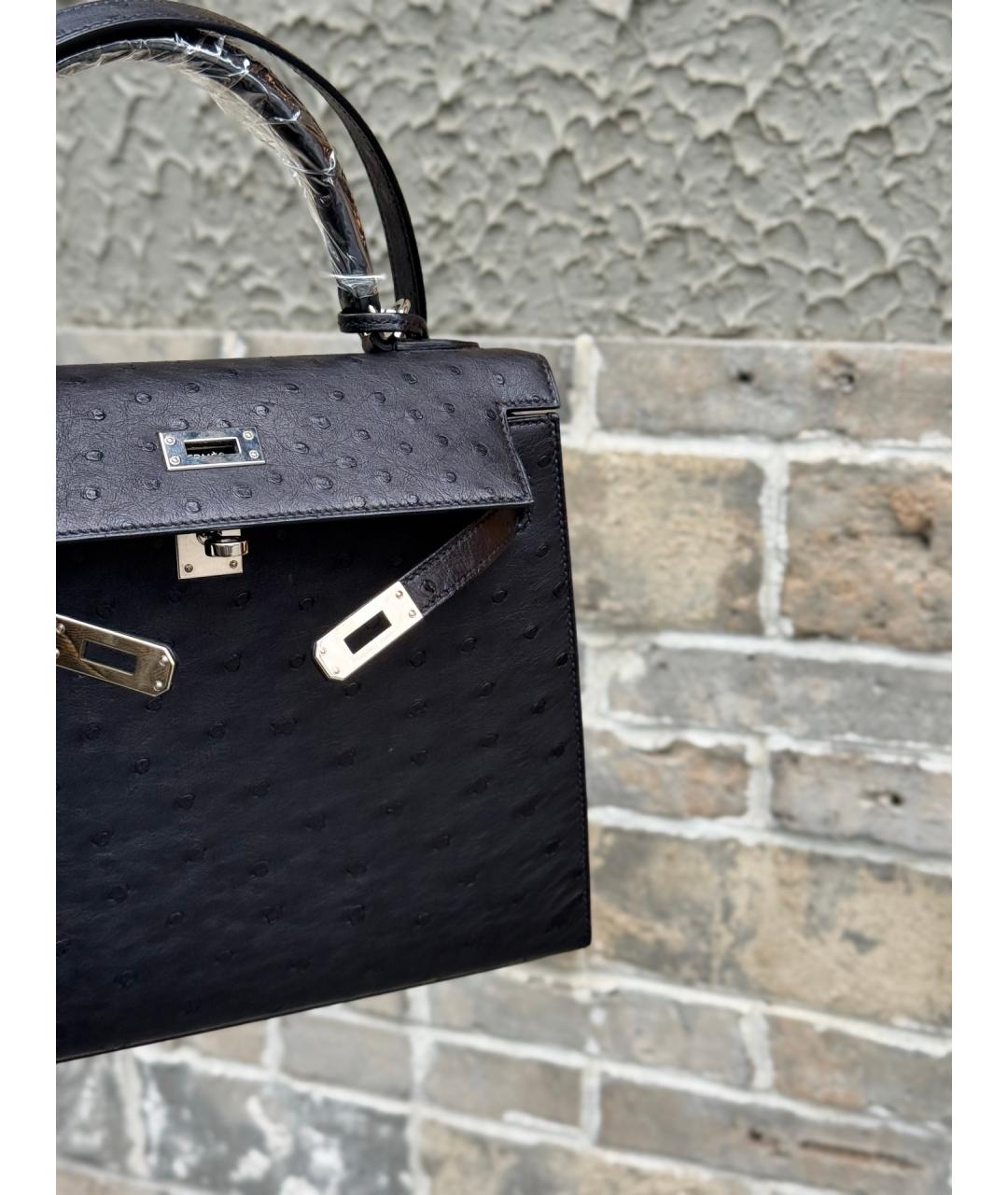 HERMES Черная сумка с короткими ручками из экзотической кожи, фото 6