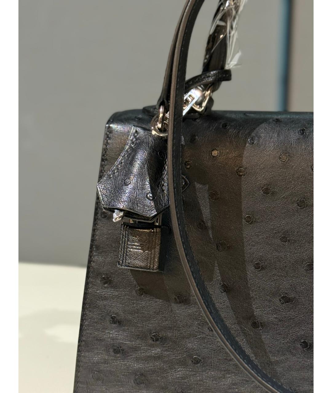 HERMES Черная сумка с короткими ручками из экзотической кожи, фото 4