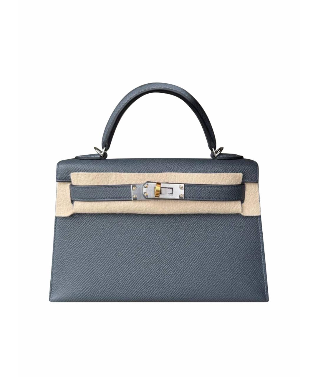 HERMES Антрацитовая кожаная сумка с короткими ручками, фото 1