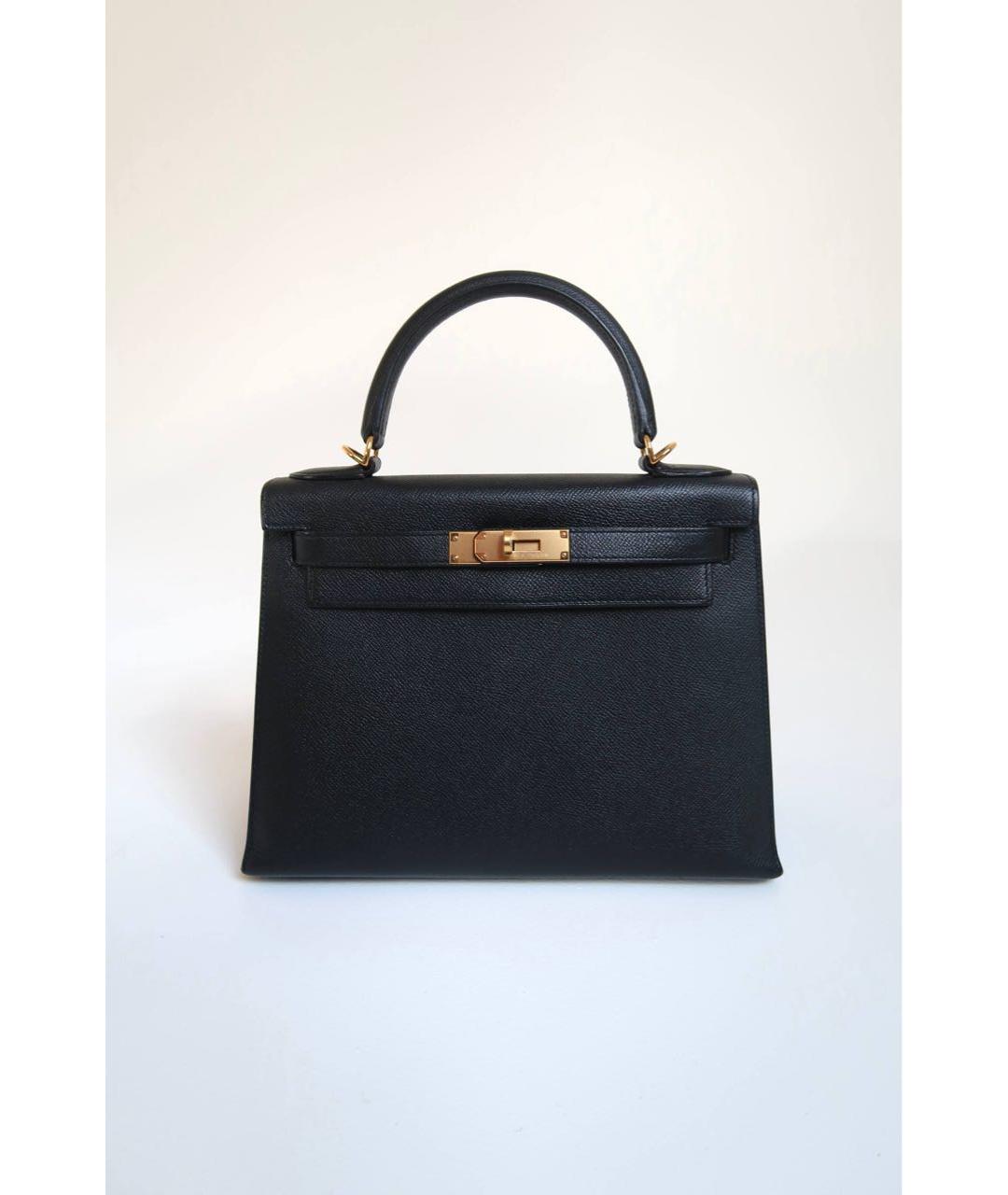 HERMES Черная кожаная сумка с короткими ручками, фото 4
