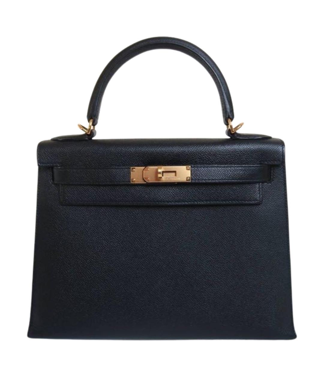 HERMES Черная кожаная сумка с короткими ручками, фото 1