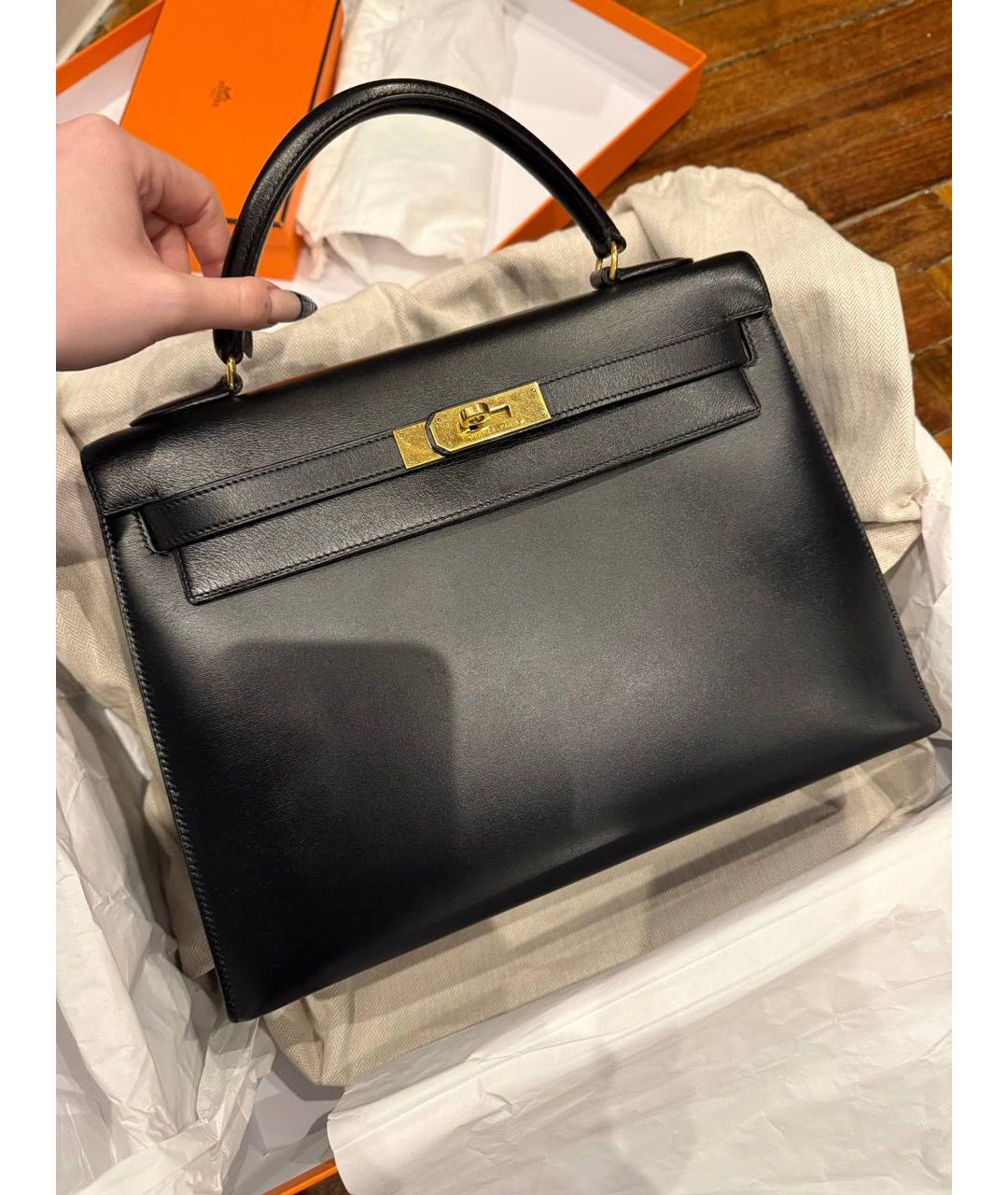 HERMES Черная кожаная сумка с короткими ручками, фото 2