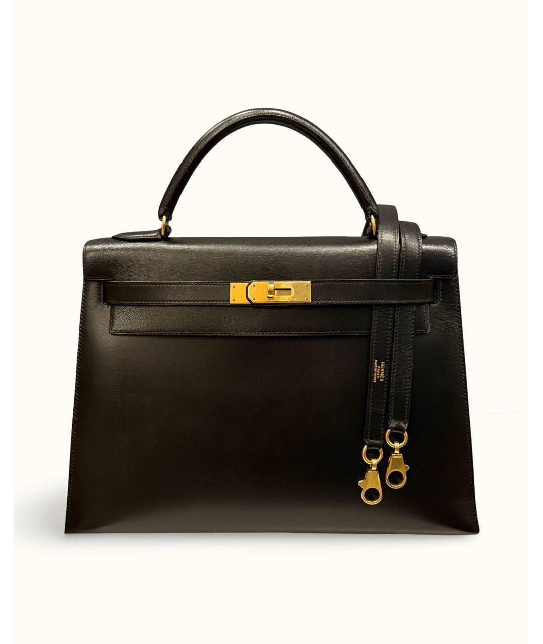HERMES Черная кожаная сумка с короткими ручками, фото 5