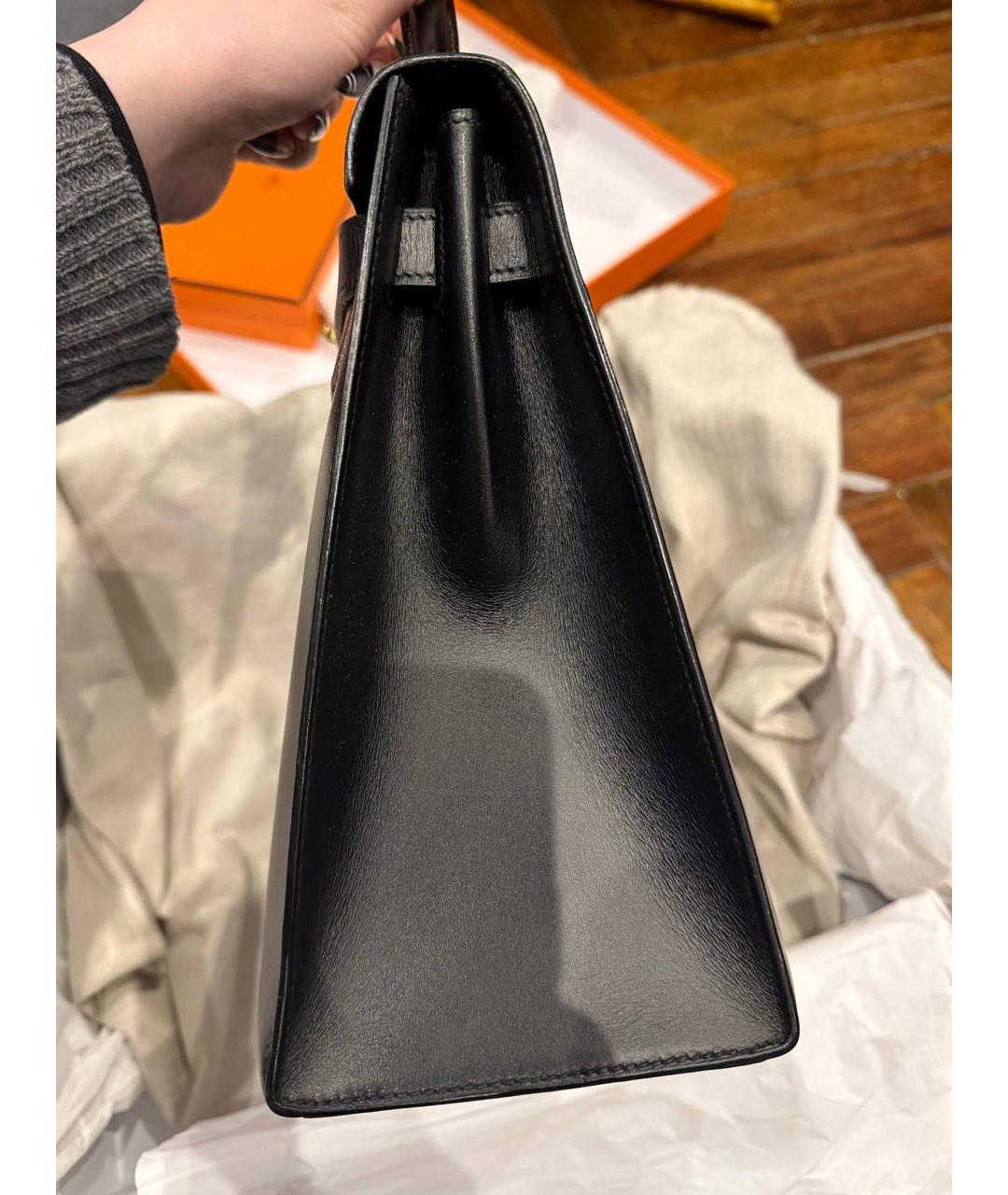 HERMES Черная кожаная сумка с короткими ручками, фото 4