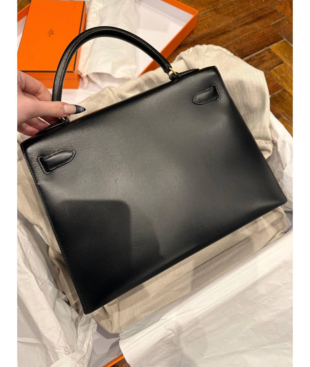 HERMES Черная кожаная сумка с короткими ручками, фото 3