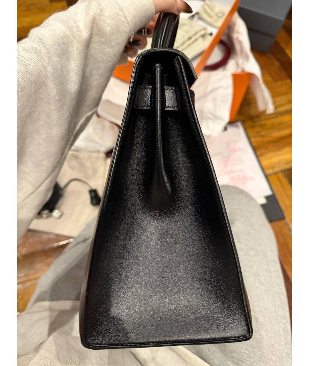 HERMES Черная кожаная сумка с короткими ручками, фото 3