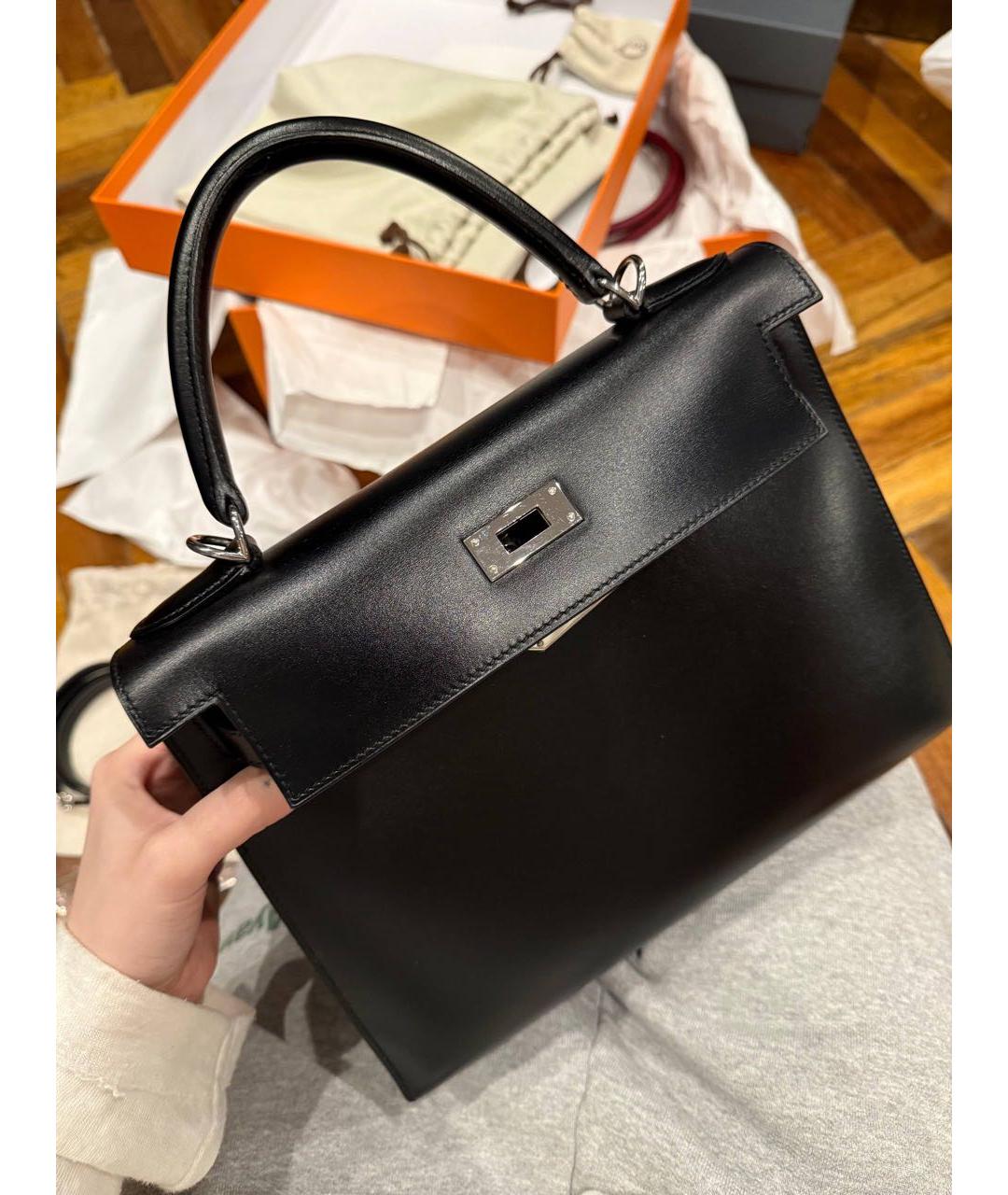 HERMES Черная кожаная сумка с короткими ручками, фото 4