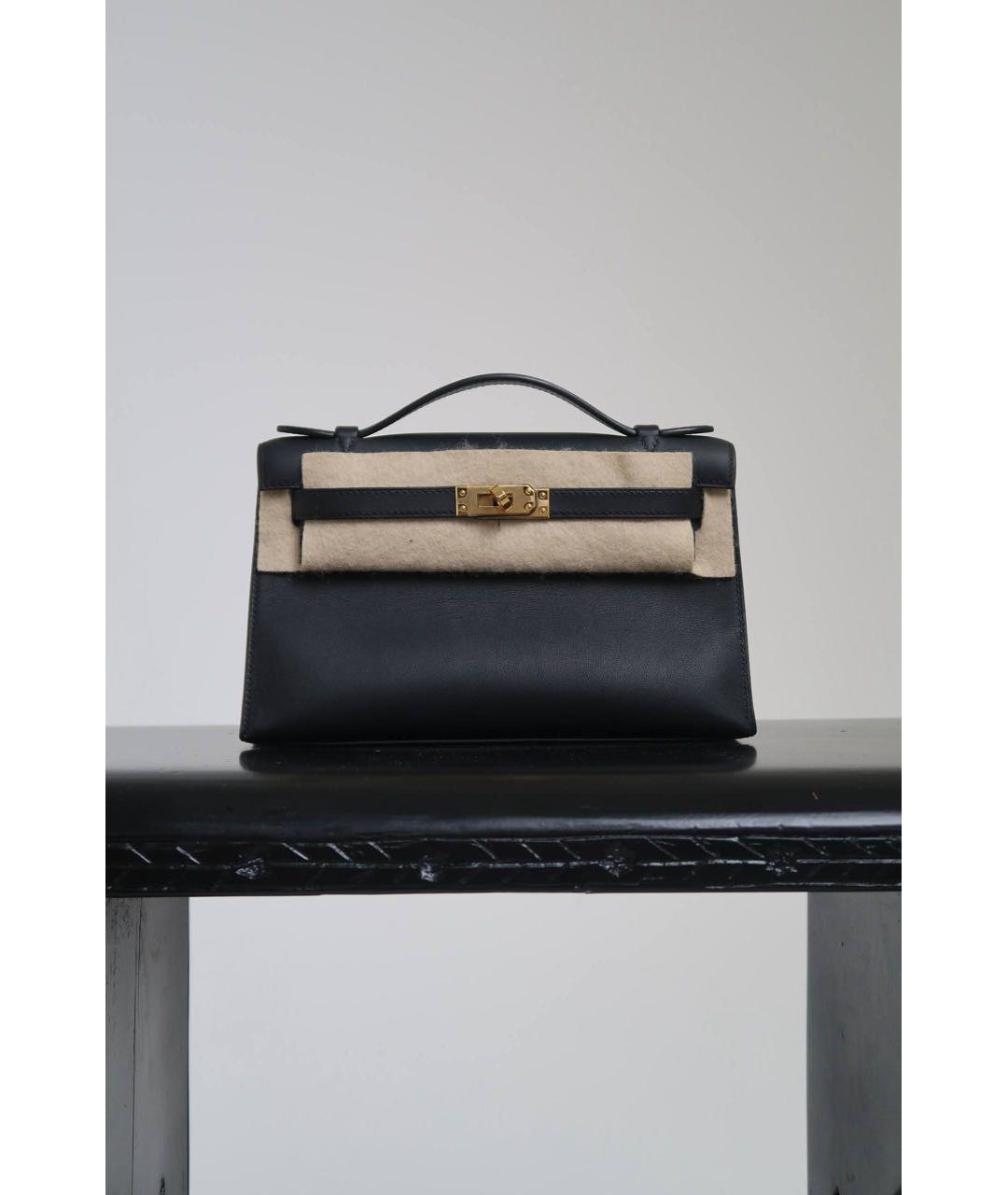 HERMES Черная кожаная сумка с короткими ручками, фото 4