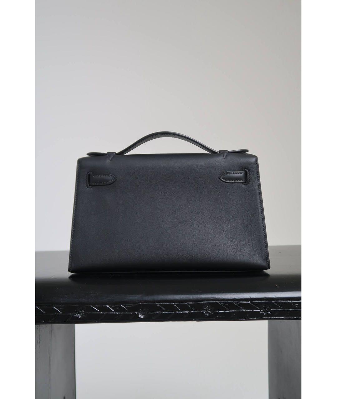 HERMES Черная кожаная сумка с короткими ручками, фото 2
