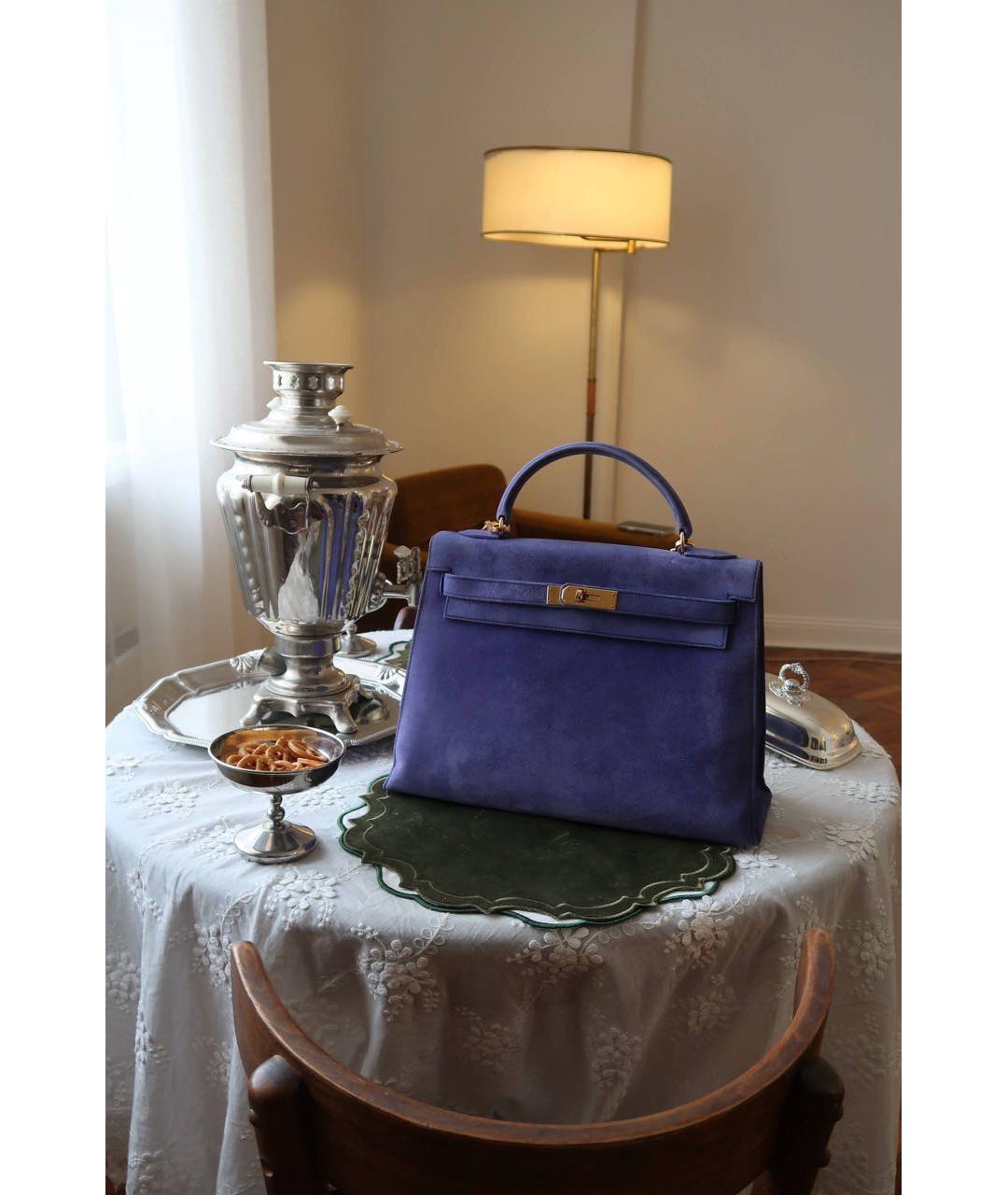 HERMES Фиолетовая замшевая сумка с короткими ручками, фото 3