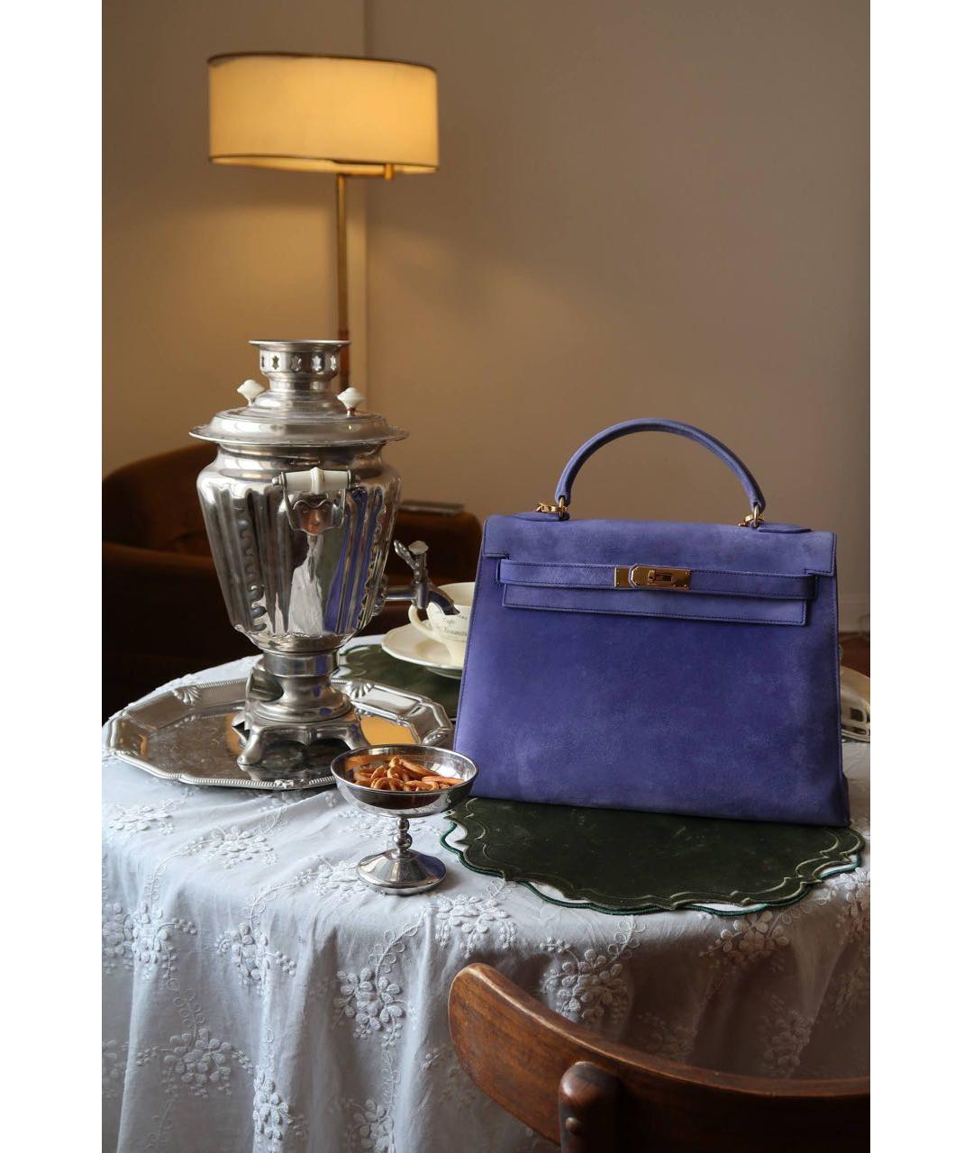 HERMES Фиолетовая замшевая сумка с короткими ручками, фото 2