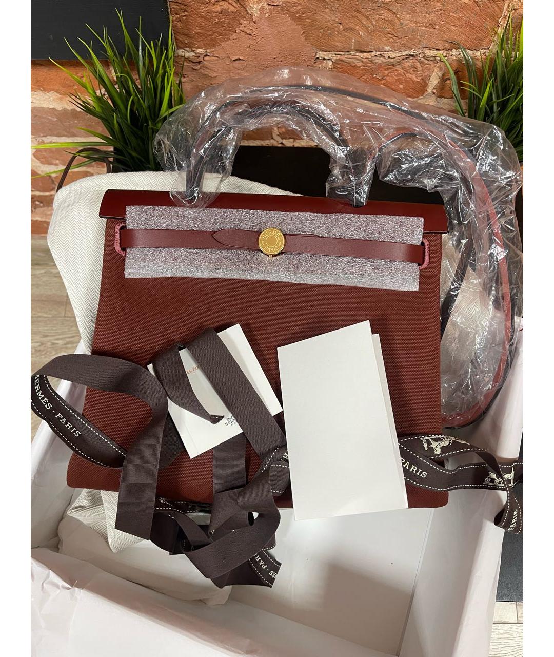 HERMES Бордовая тканевая сумка через плечо, фото 3