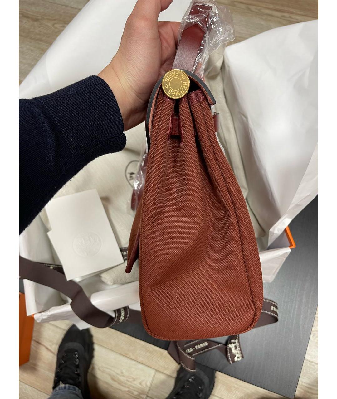 HERMES Бордовая тканевая сумка через плечо, фото 6