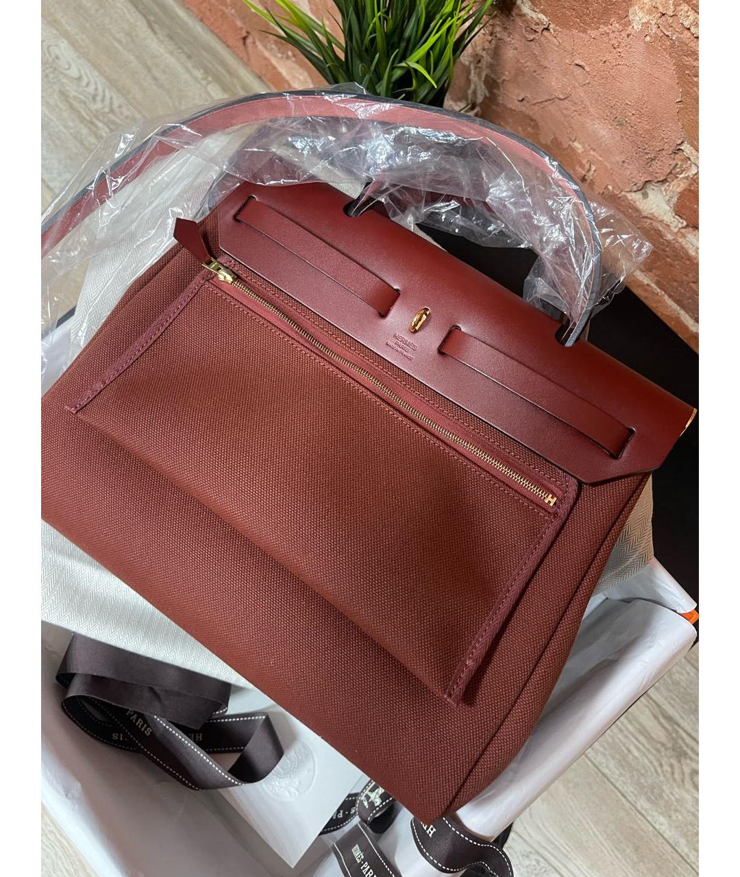 HERMES Бордовая тканевая сумка через плечо, фото 4