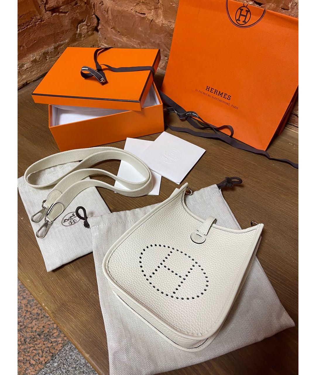 HERMES Белая кожаная сумка через плечо, фото 3