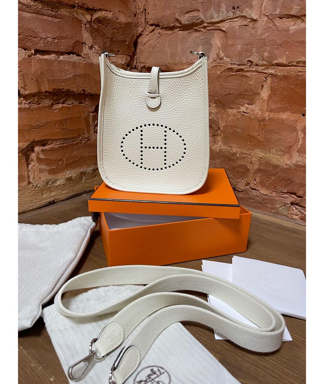 HERMES Белая кожаная сумка через плечо, фото 5