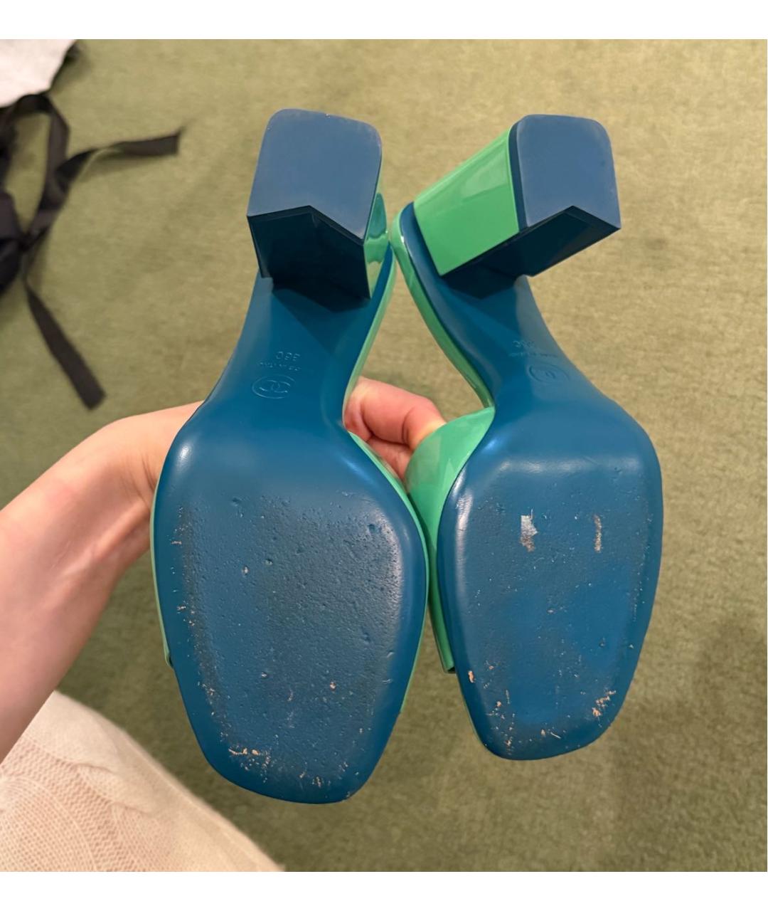 CHANEL Зеленые мюли из лакированной кожи, фото 6