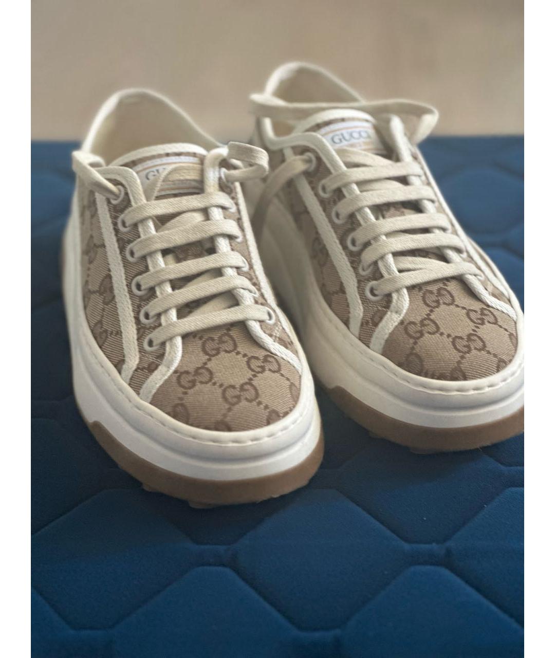 GUCCI Бежевые текстильные кеды, фото 4