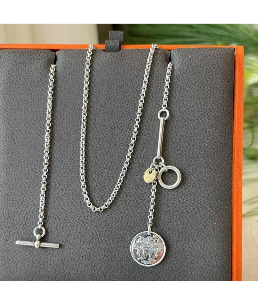 HERMES Белое серебряное колье, фото 4